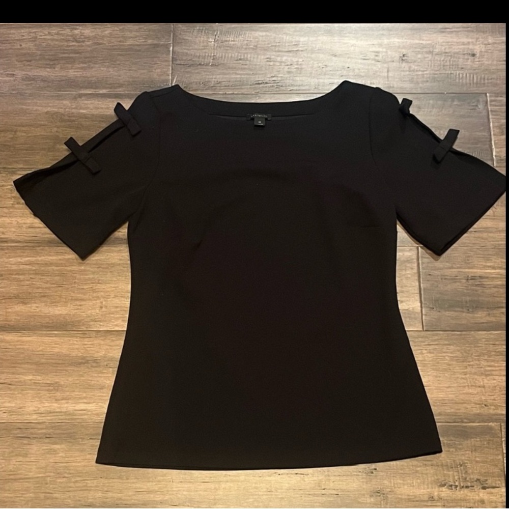 Ann Taylor Black Blouse with Bow Accents XS